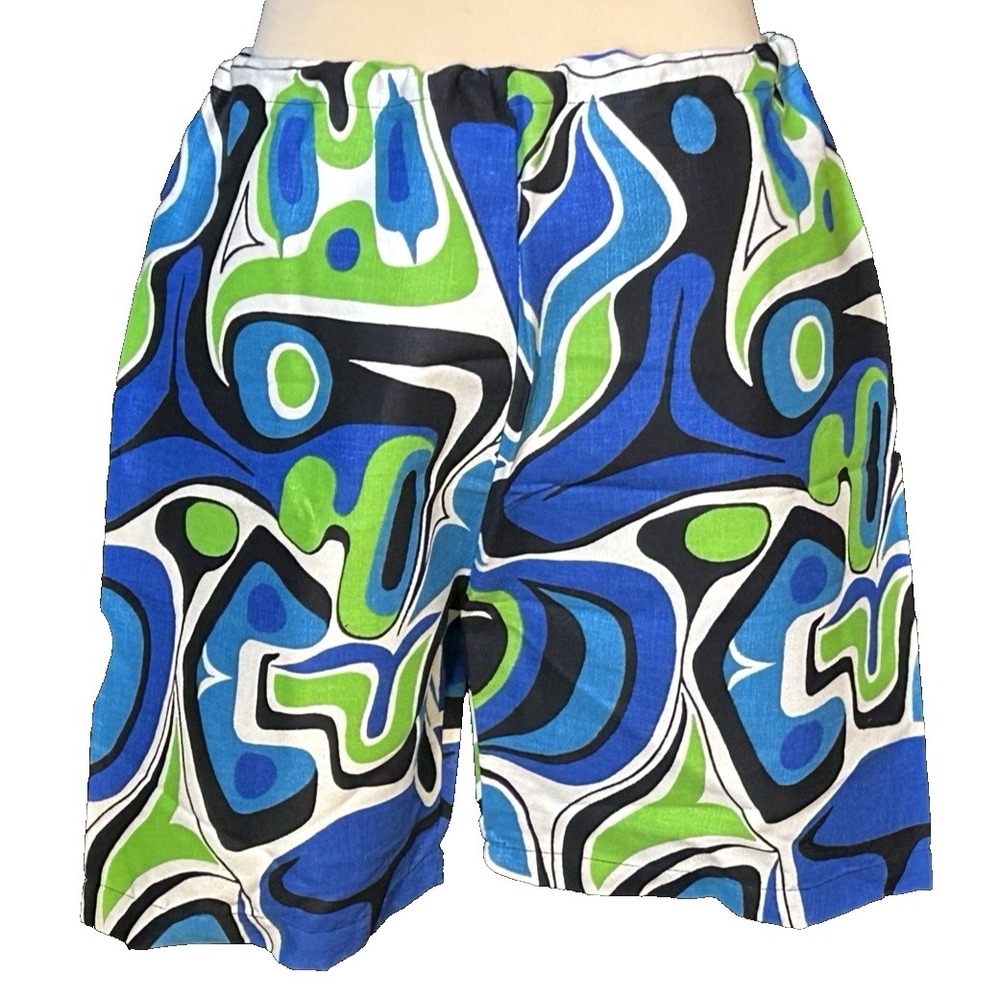 Vintage Barkcloth Psychedelic Mod Factory Made Drawstring Waist Board Short 36 W